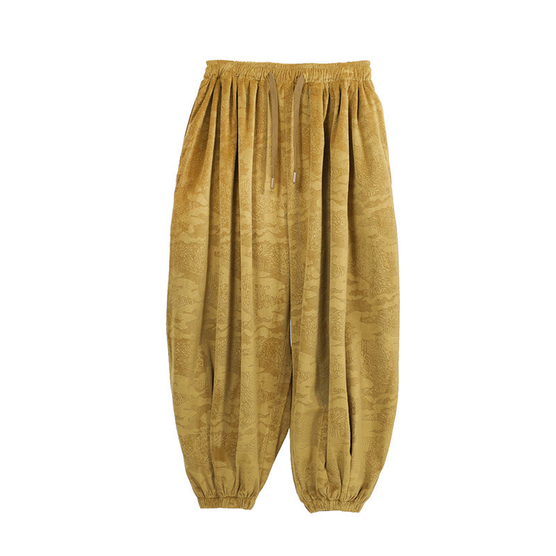 Buddha Stones Fall Plain Jacquard Design Drawstring Men's Harem Pants With Pockets - image 7