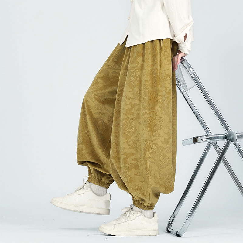 Buddha Stones Fall Plain Jacquard Design Drawstring Men's Harem Pants With Pockets - image 6