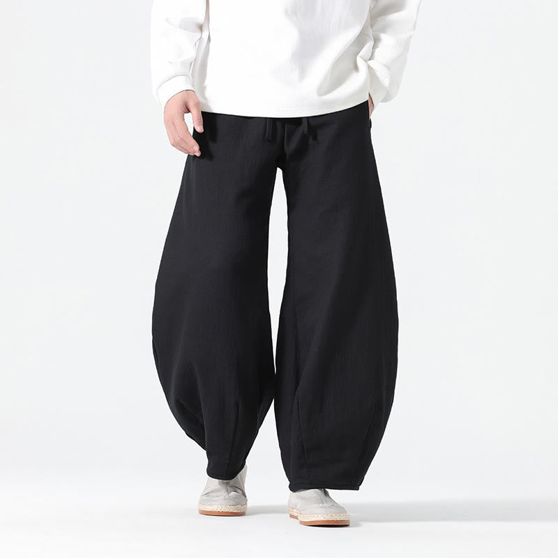 Buddha Stones Daily Drawstring Chinese Zen Style Men's Wide Leg Pure Cotton Pants With Pockets - Black - US/UK/AU46,EU56 (5XL) - image 18