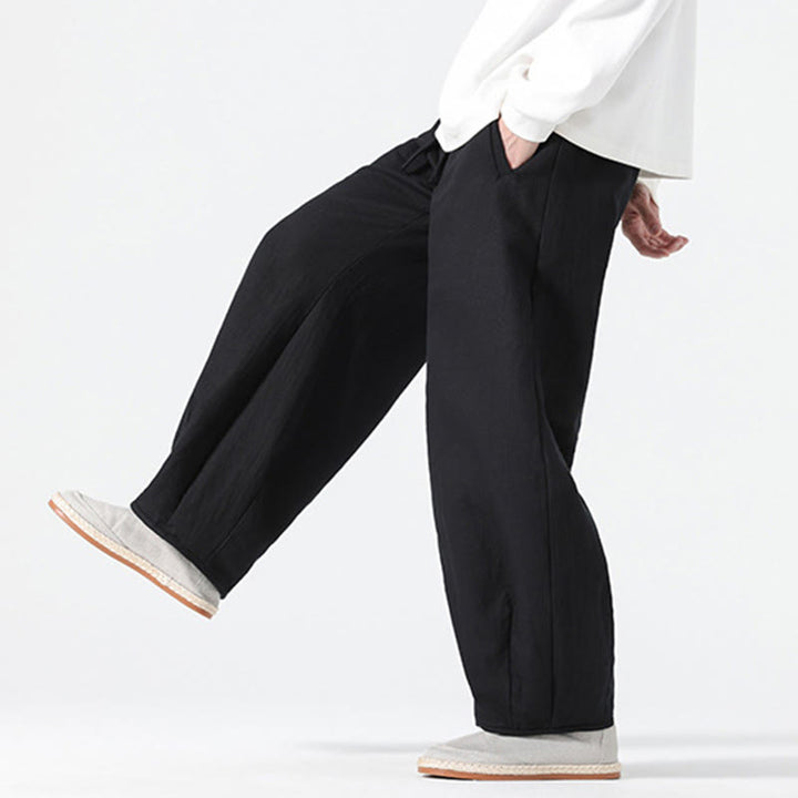 Buddha Stones Daily Drawstring Chinese Zen Style Men's Wide Leg Pure Cotton Pants With Pockets - image 22