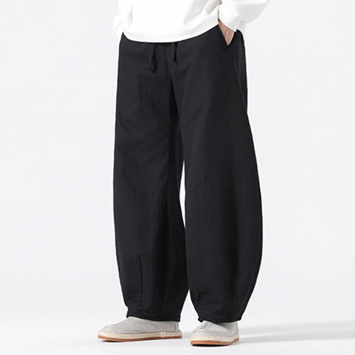 Buddha Stones Daily Drawstring Chinese Zen Style Men's Wide Leg Pure Cotton Pants With Pockets - image 20