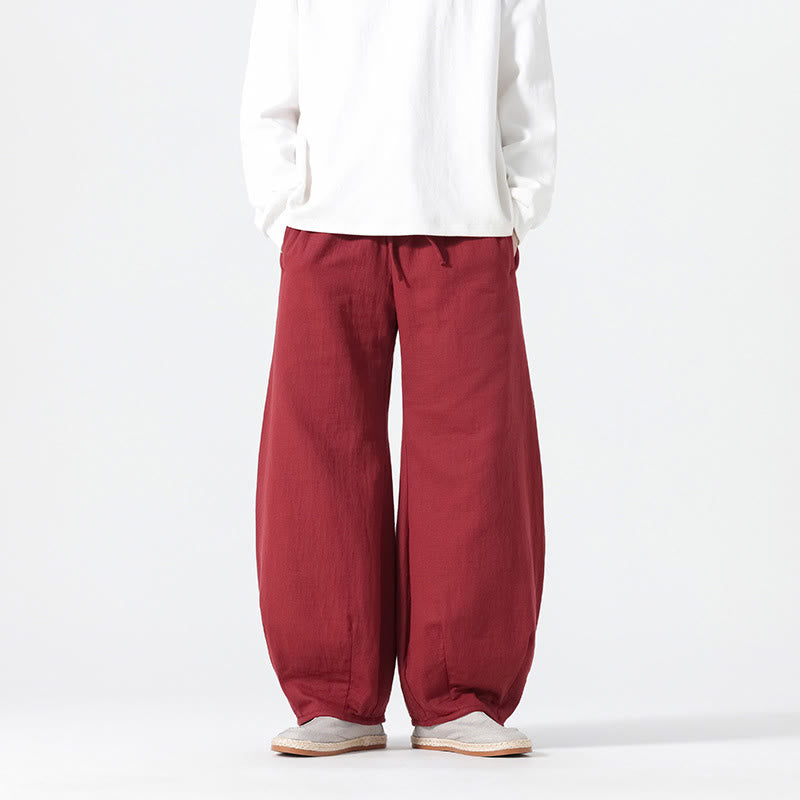 Buddha Stones Daily Drawstring Chinese Zen Style Men's Wide Leg Pure Cotton Pants With Pockets - image 11
