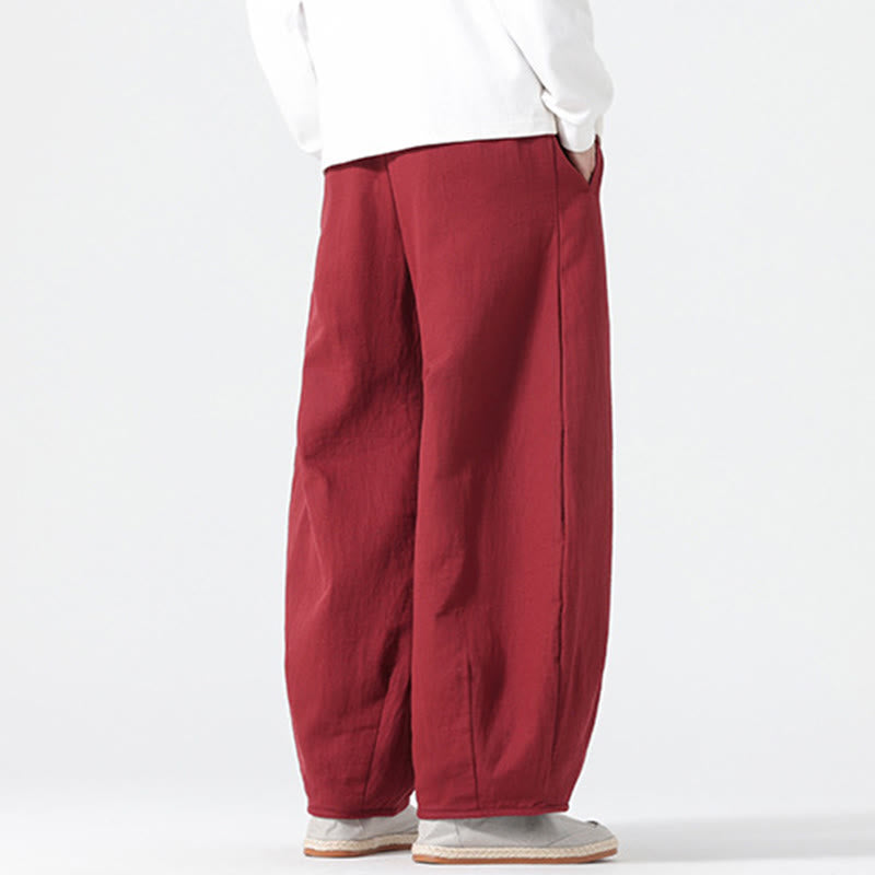 Buddha Stones Daily Drawstring Chinese Zen Style Men's Wide Leg Pure Cotton Pants With Pockets - image 12