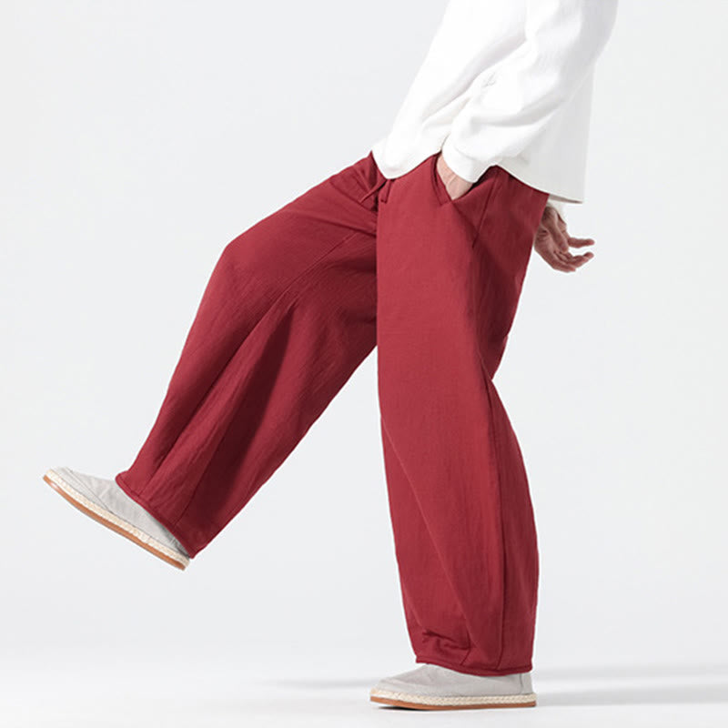 Buddha Stones Daily Drawstring Chinese Zen Style Men's Wide Leg Pure Cotton Pants With Pockets - image 16