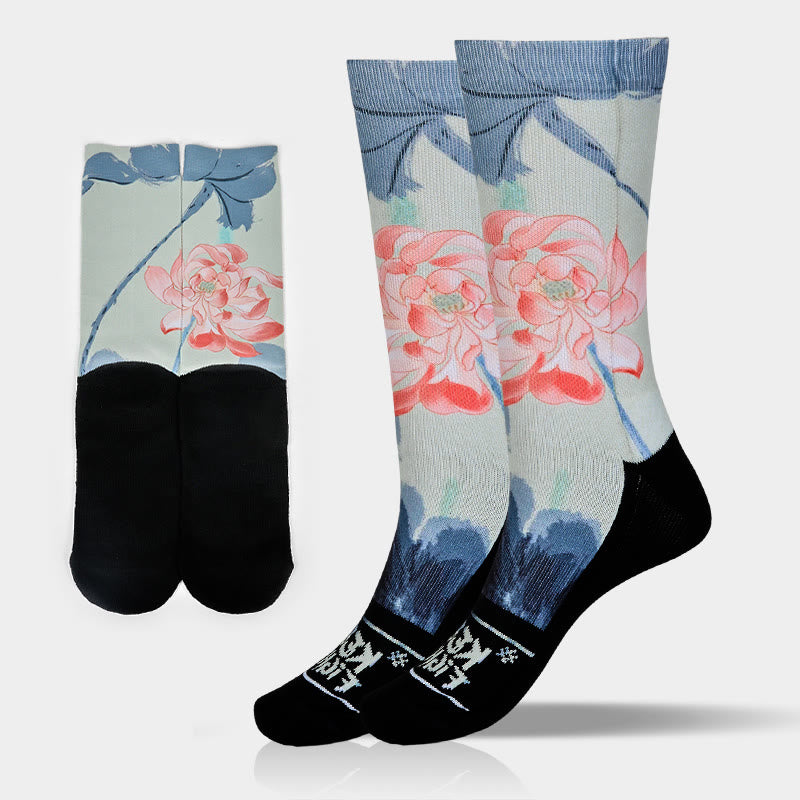 Buddha Stones Casual Lotus Painting Micro Crew Men Women Unisex Socks - Azure - One Size Fits Most (US 5-10.5,EU 38-44,UK/AU 5-10.5,AISA 24.5-28cm) - image 0