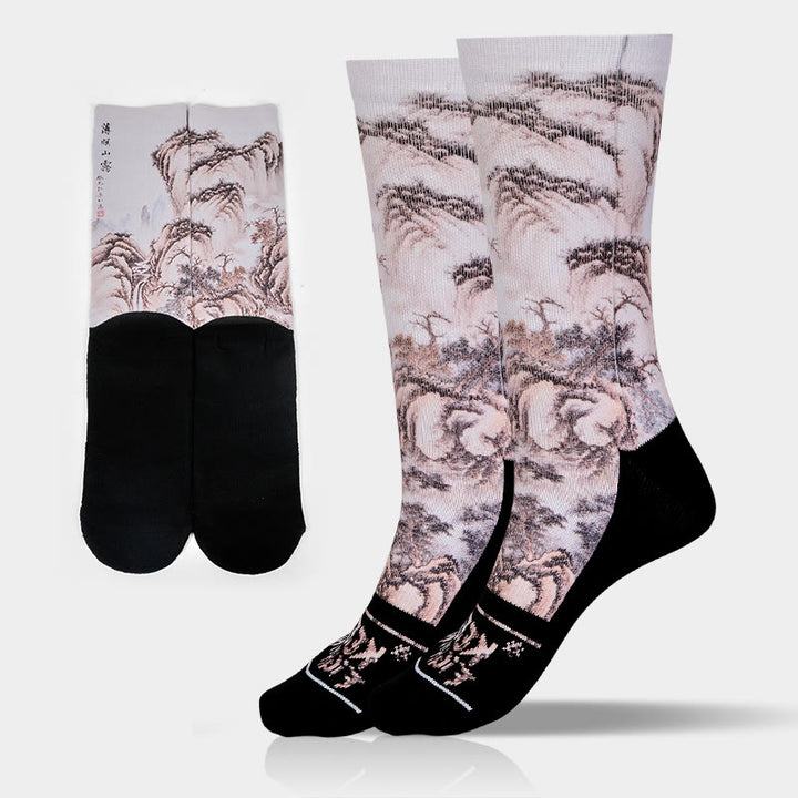 Buddha Stones Casual White Crane Pine Trees Mountains Micro Crew Men Women Unisex Socks - Linen - One Size Fits Most (US 5-10.5,EU 38-44,UK/AU 5-10.5,AISA 24.5-28cm) - image 11