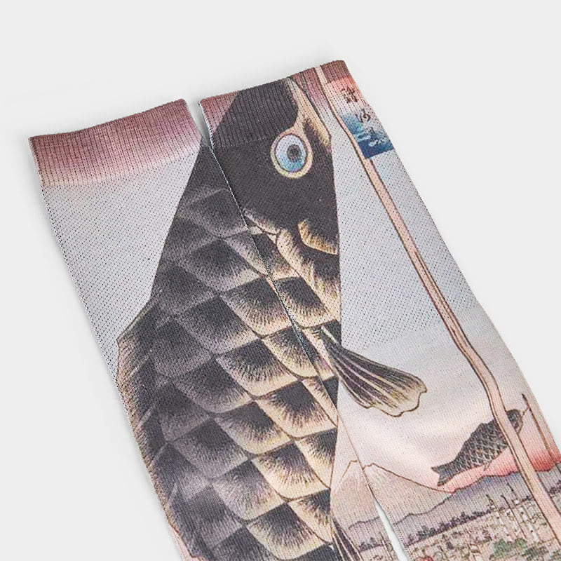 Buddha Stones Casual Koi Fish Mount Fuji Micro Crew Men Women Unisex Socks - image 2
