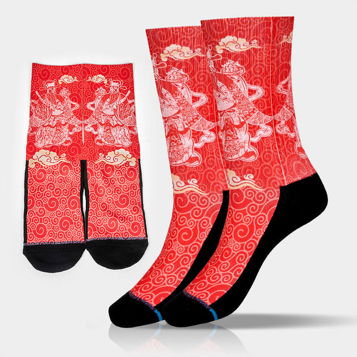 Buddha Stones Casual God Of Wealth Auspicious Clouds Micro Crew Men Women Unisex Socks - Red - M-L(US 7.5-12,EU 40-45,UK/AU 7-11.5,AISA 25.5-28.5cm) - image 0