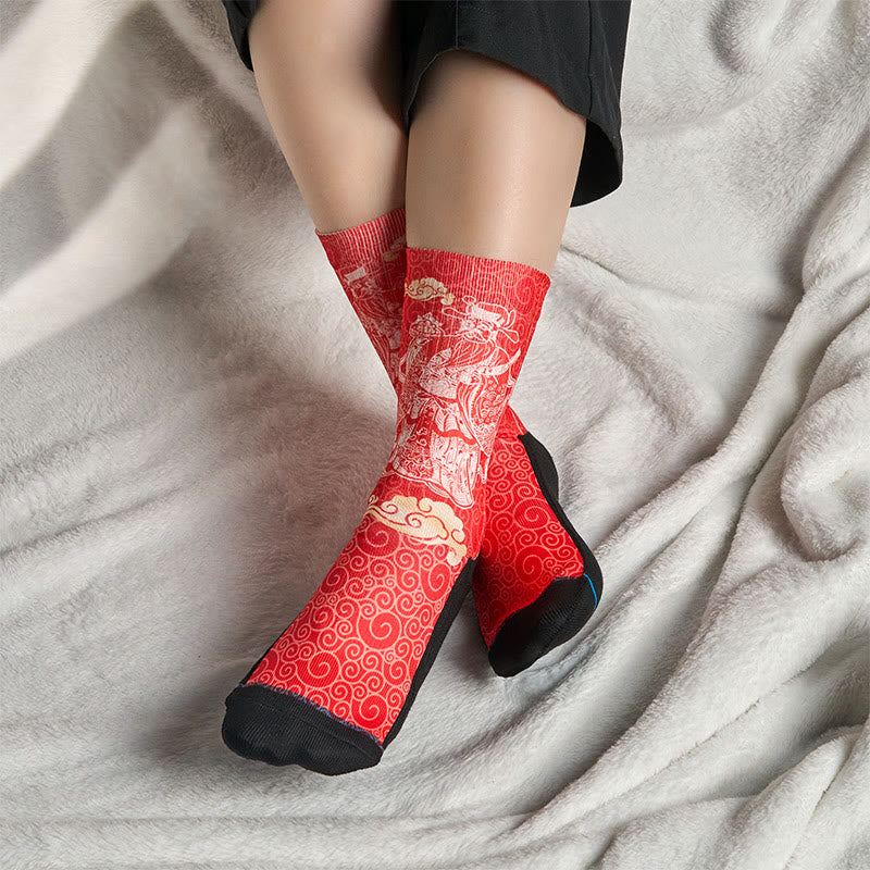 Buddha Stones Casual God Of Wealth Auspicious Clouds Micro Crew Men Women Unisex Socks - image 5