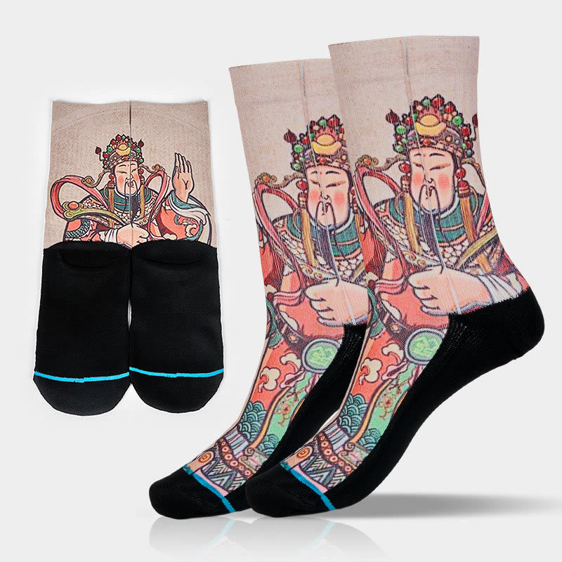 Buddha Stones Casual God Of Wealth Ruyi Handle Micro Crew Men Women Unisex Socks - Linen - M-L(US 7.5-12,EU 40-45,UK/AU 7-11.5,AISA 25.5-28.5cm) - image 0