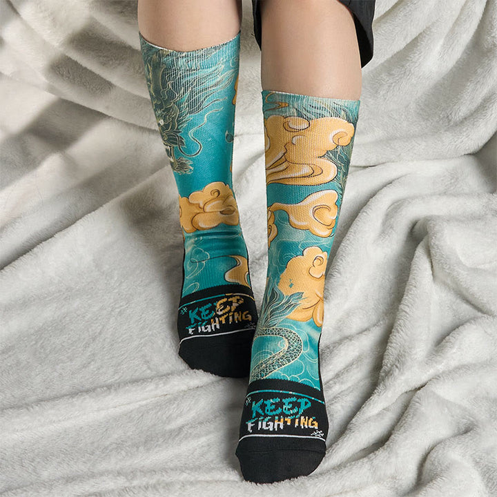Buddha Stones Casual Dragon Auspicious Clouds Design Micro Crew Men's Socks - image 5