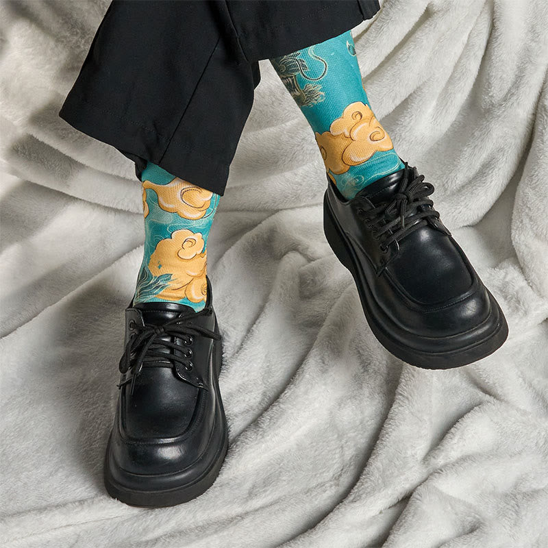 Buddha Stones Casual Dragon Auspicious Clouds Design Micro Crew Men's Socks - image 6