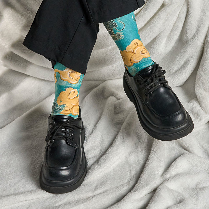 Buddha Stones Casual Dragon Auspicious Clouds Design Micro Crew Men's Socks - image 6