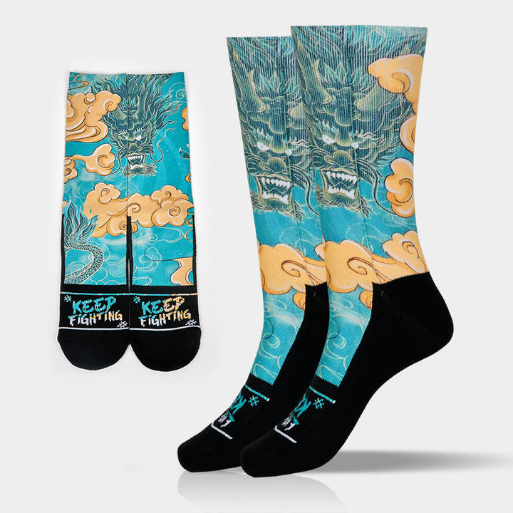 Buddha Stones Casual Dragon Auspicious Clouds Design Micro Crew Men's Socks - SkyBlue - M-L(US 7.5-12,EU 40-45,UK/AU 7-11.5,AISA 25.5-28.5cm) - image 0