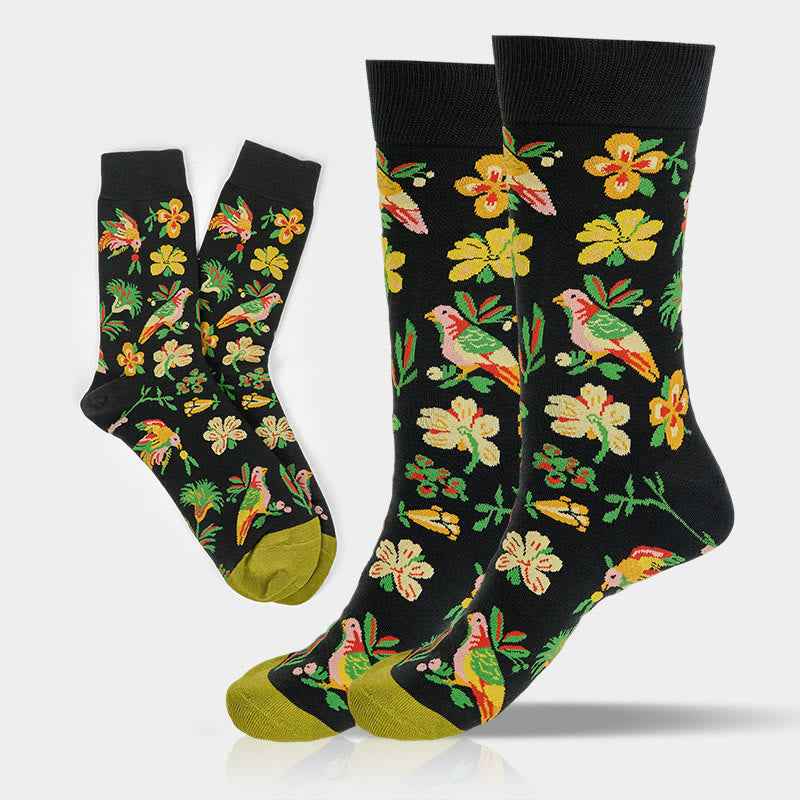 Buddha Stones Blooming Flower Bird Pattern Men Women Unisex Cotton Crew Socks - Flower Bird - One Size Fits Most (US8–12.5,EU41-46,UK/AU7.5-12,Asia25.5-31cm) - image 0