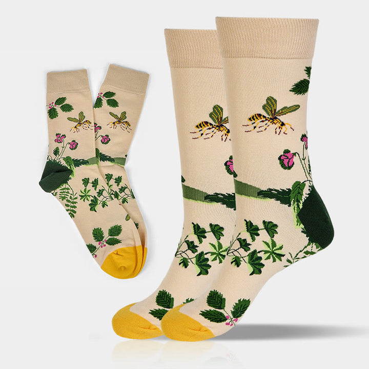 Buddha Stones Bee Frog Leaves Pattern Men Women Unisex Cotton Crew Socks - Bee and Frog - One Size Fits Most (US8–12.5,EU41-46,UK/AU7.5-12,Asia25.5-31cm) - image 0