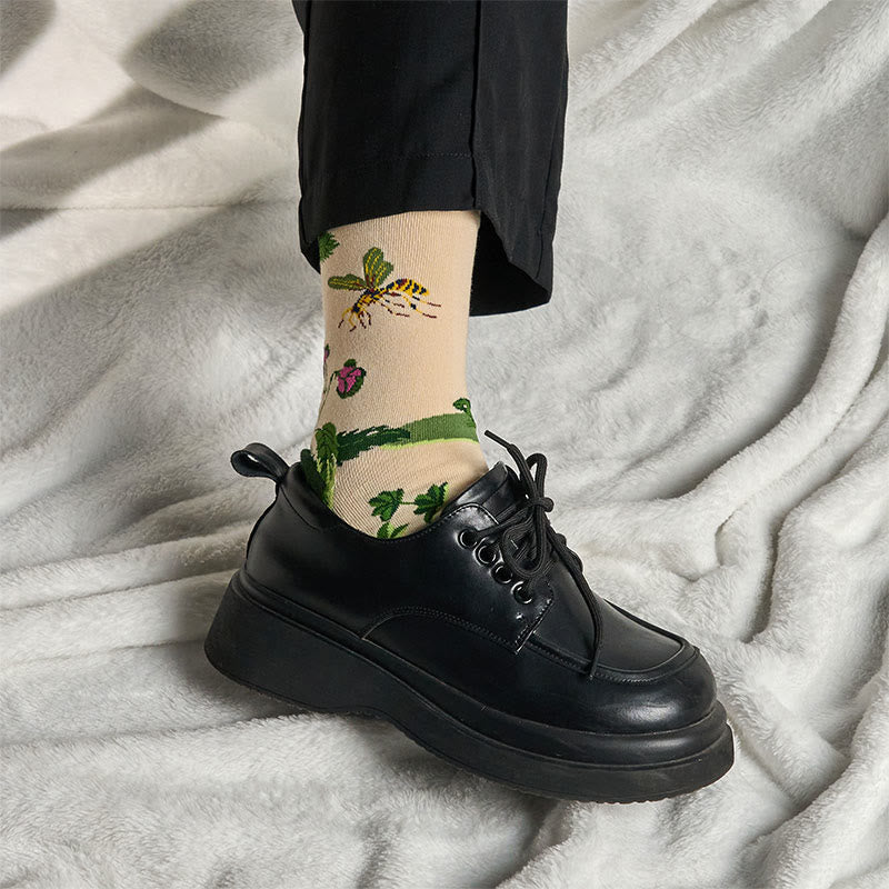 Buddha Stones Bee Frog Leaves Pattern Men Women Unisex Cotton Crew Socks - image 3