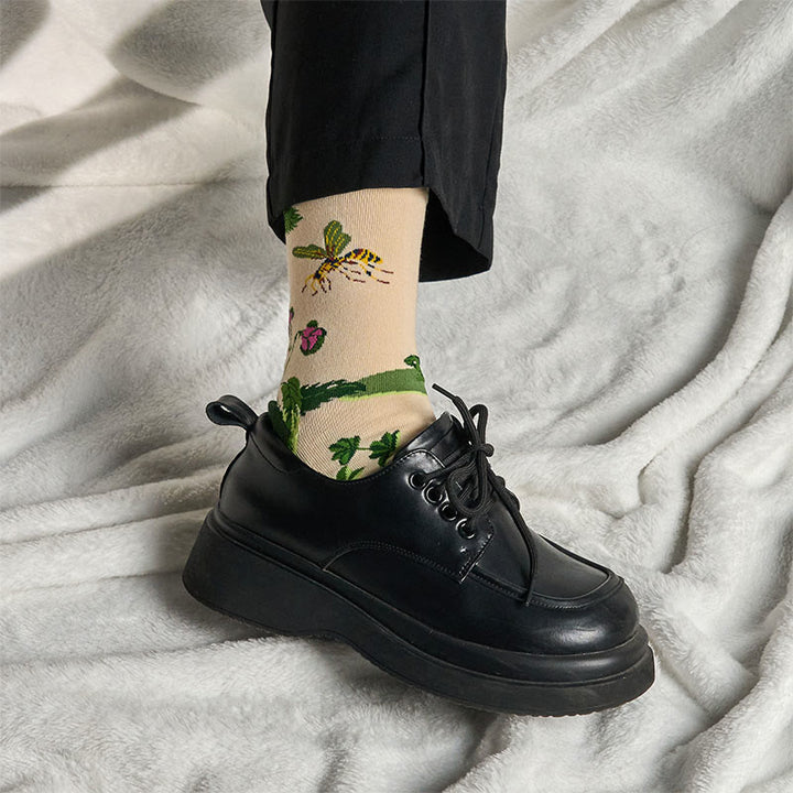 Buddha Stones Bee Frog Leaves Pattern Men Women Unisex Cotton Crew Socks - image 3