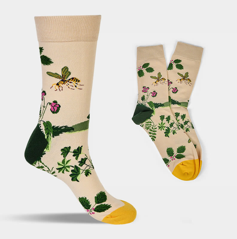 Buddha Stones Bee Frog Leaves Pattern Men Women Unisex Cotton Crew Socks - image 7