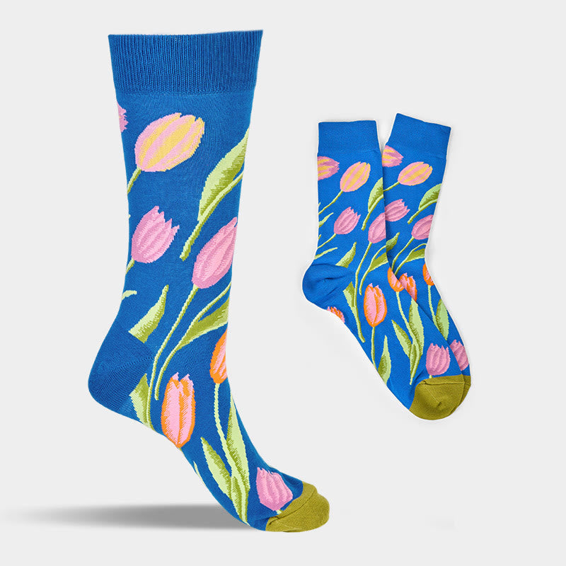 Buddha Stones Mediumblue Tulip Pattern Men Women Unisex Cotton Crew Socks - image 7