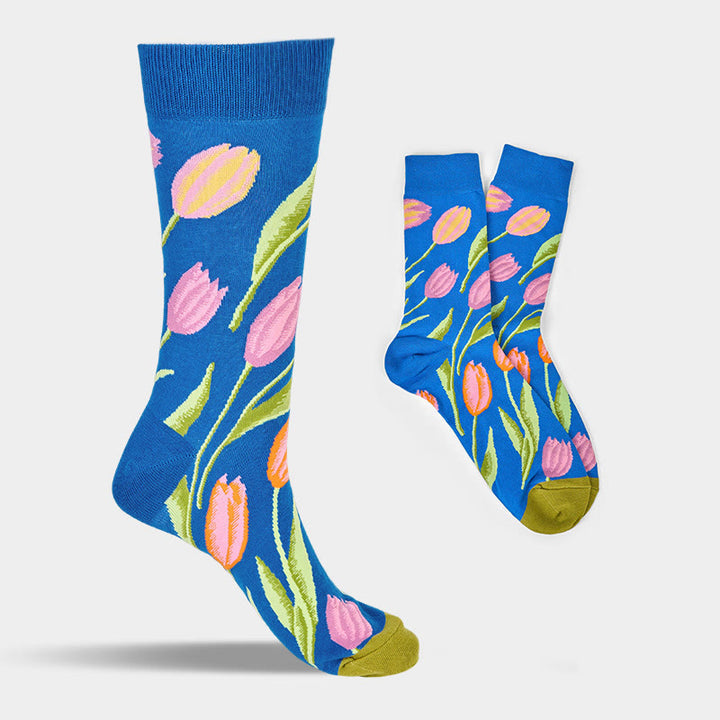 Buddha Stones Mediumblue Tulip Pattern Men Women Unisex Cotton Crew Socks - image 7