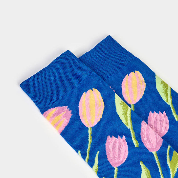 Buddha Stones Mediumblue Tulip Pattern Men Women Unisex Cotton Crew Socks - image 8