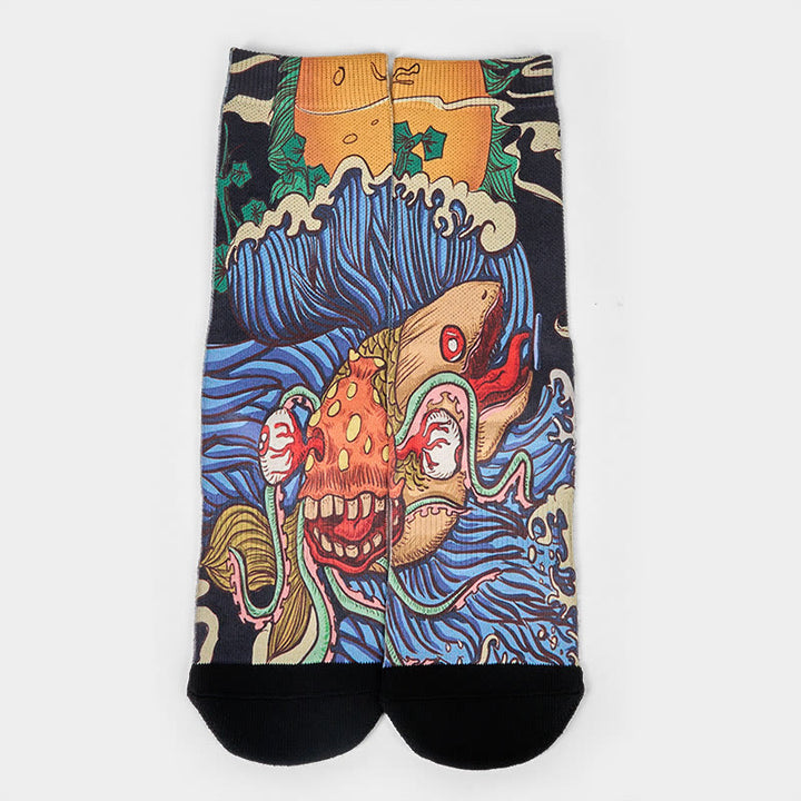 Buddha Stones Casual Vivid Fish Flowing Waves Micro Crew Men Women Unisex Socks - image 1