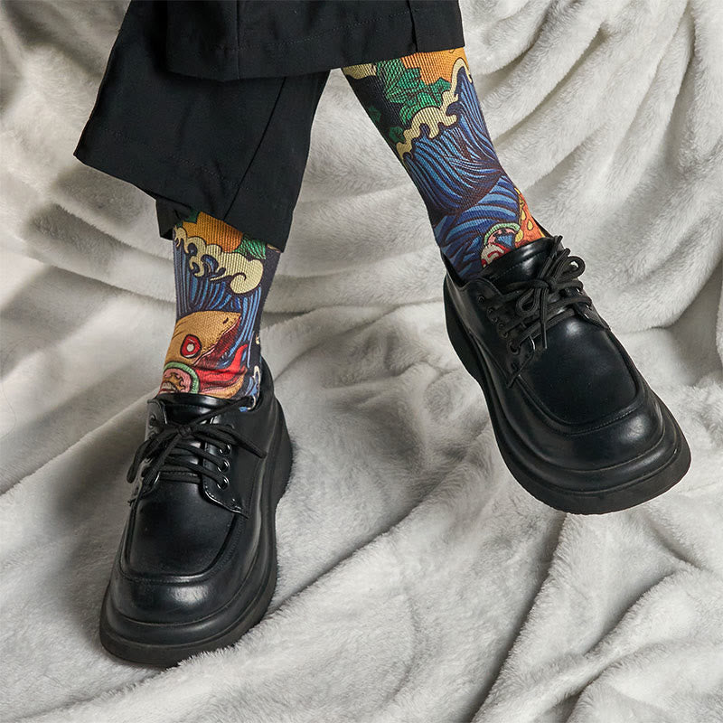 Buddha Stones Casual Vivid Fish Flowing Waves Micro Crew Men Women Unisex Socks - image 7