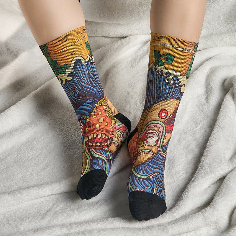 Buddha Stones Casual Vivid Fish Flowing Waves Micro Crew Men Women Unisex Socks - image 6