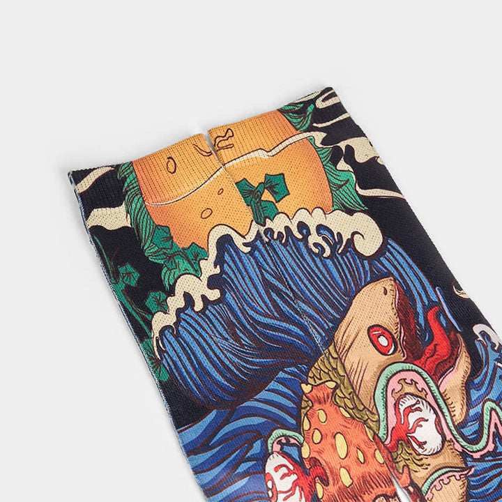 Buddha Stones Casual Vivid Fish Flowing Waves Micro Crew Men Women Unisex Socks - image 2