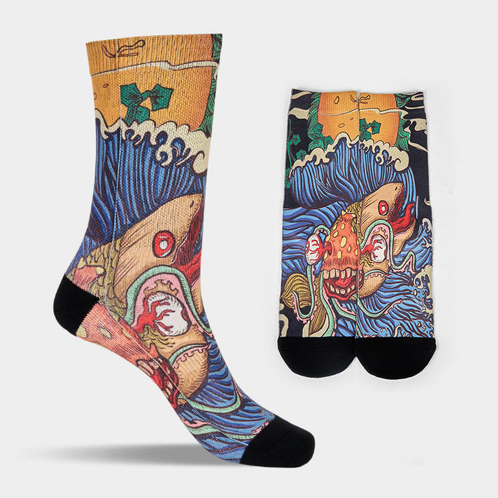 Buddha Stones Casual Vivid Fish Flowing Waves Micro Crew Men Women Unisex Socks - image 10