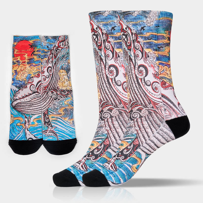 Buddha Stones Casual Whale Waves Sunset Micro Crew Men Women Unisex Socks - LightSkyBlue - M-L(US 8-12,EU 41-45,UK/AU 7.5-11.5,AISA 25.5-28.5cm) - image 0