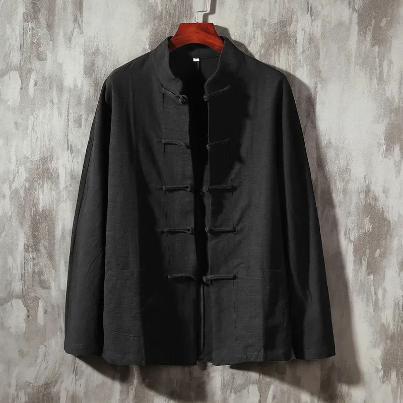 Buddha Stones Stand Collar Tang Suit Casual Cotton Linen Shirt - Black - US/UK/AU44,EU54 (5XL) - image 6