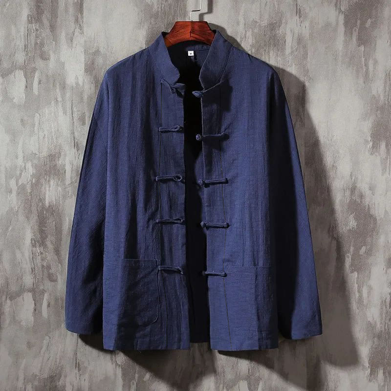 Buddha Stones Stand Collar Tang Suit Casual Cotton Linen Shirt - DarkSlateBlue - US/UK/AU44,EU54 (5XL) - image 5