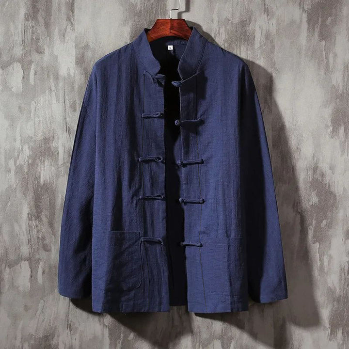 Buddha Stones Stand Collar Tang Suit Casual Cotton Linen Shirt - DarkSlateBlue - US/UK/AU44,EU54 (5XL) - image 5