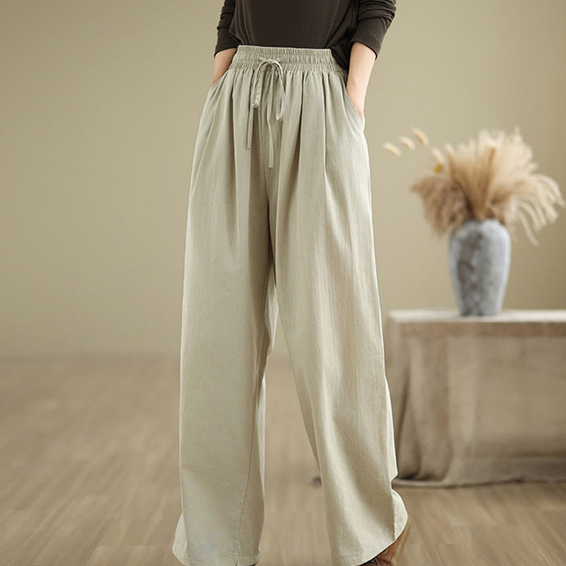Buddha Stones Casual Straight-leg Women's Cotton Pants With Pockets - Beige - US8-10,UK/AU12-14,EU40-42 (2XL) - image 0