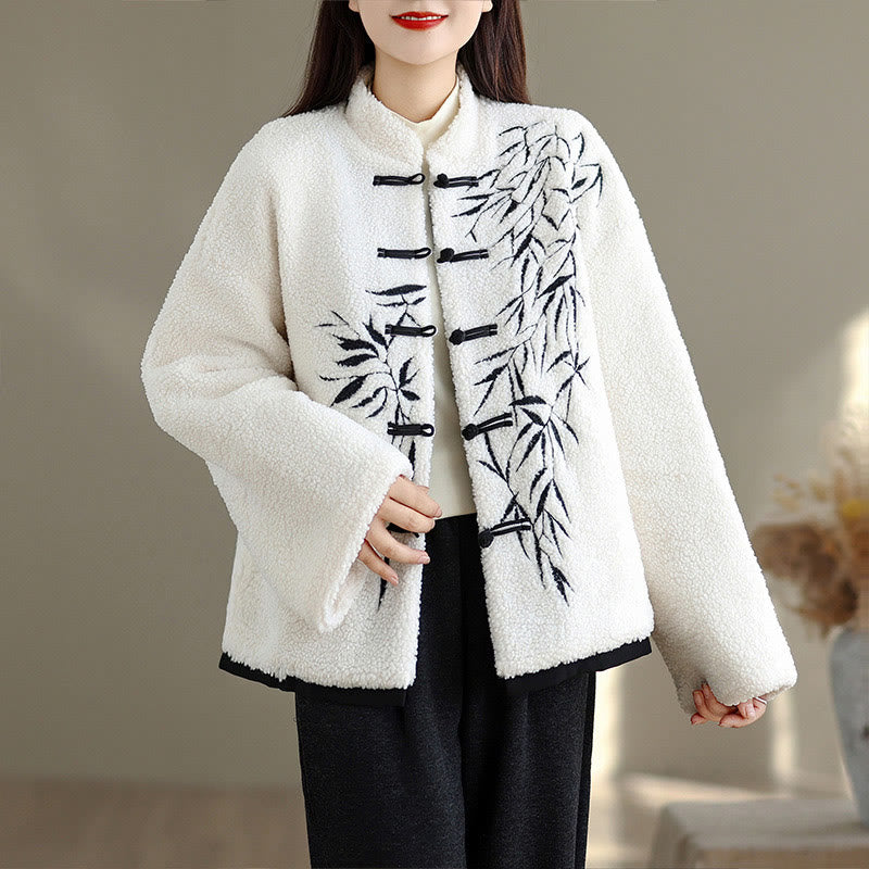 Buddha Stones Women's Embroidered Long Sleeve Thickened Cotton Jacket With Pockets - White - US16,UK/AU20,EU48 (3XL) - image 0