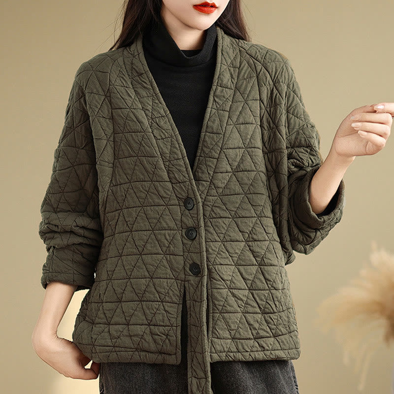 Buddha Stones Women's Buttons Long Sleeve Thickened Cotton Jacket With Pockets - Olive - US14,UK/AU18,EU46 (2XL) - image 3