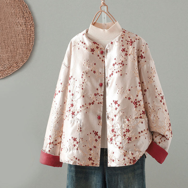 Buddha Stones Women's Jacquard Buttons Long Sleeve Cotton Thicken Jacket With Pockets - LavenderBlush - US14,UK/AU18,EU46 (2XL) - image 0