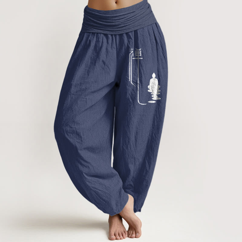 Buddha Stones Zen Buddhist Pattern Women's Elastic Waist Harem Cotton Pants - DarkSlateBlue - US22,UK/AU26,EU54 (6XL) - image 0