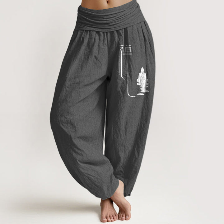 Buddha Stones Zen Buddhist Pattern Women's Elastic Waist Harem Cotton Pants - DimGray - US22,UK/AU26,EU54 (6XL) - image 8