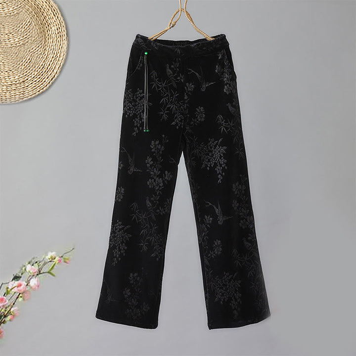 Buddha Stones Women's Jacquard High Waist Design Wide Leg Cotton Fleece-Lined Pants With Pockets - Black - US8-10,UK/AU12-14,EU40-42 (2XL) - image 8