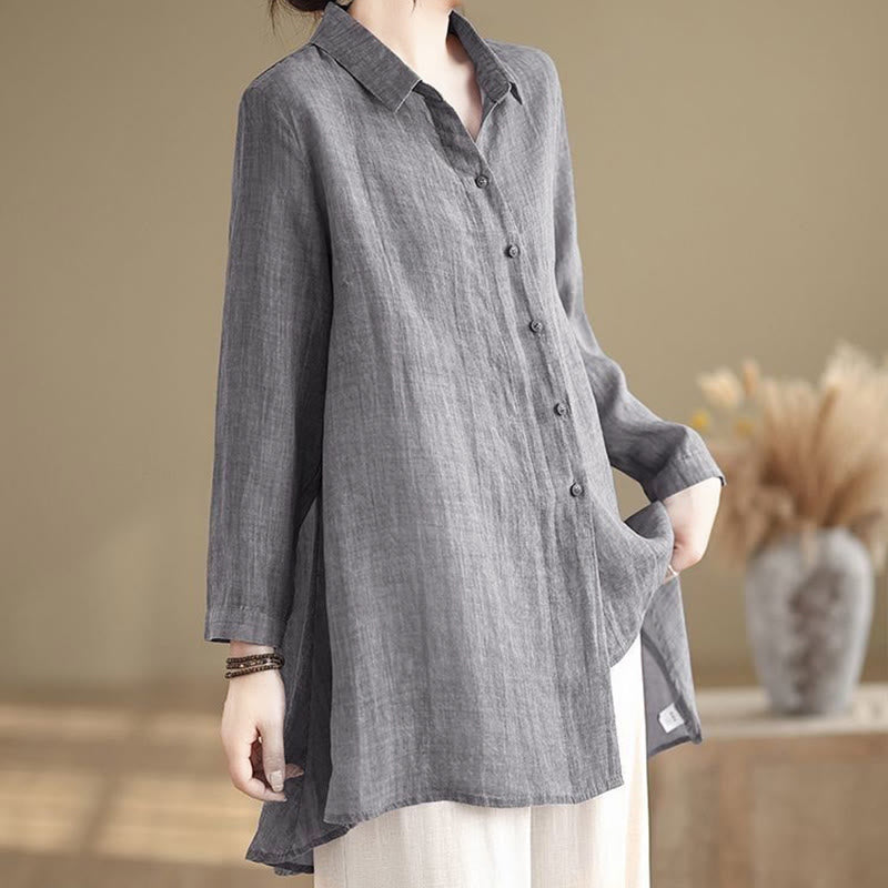 Buddha Stones Irregular Design Buttons Long Sleeve Women's Cotton Shirt - image 5