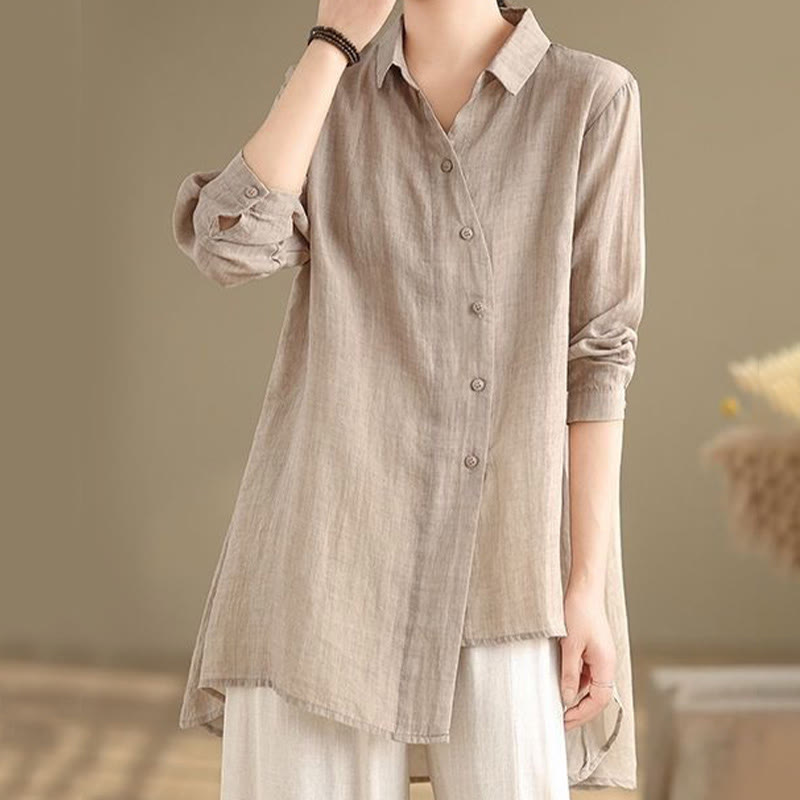 Buddha Stones Irregular Design Buttons Long Sleeve Women's Cotton Shirt - image 23