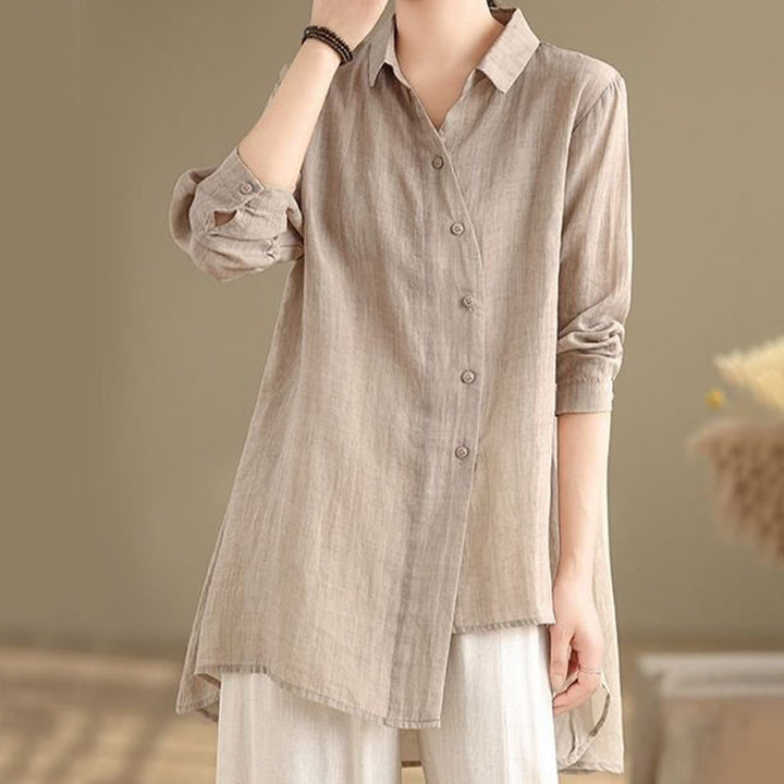 Buddha Stones Irregular Design Buttons Long Sleeve Women's Cotton Shirt - image 23