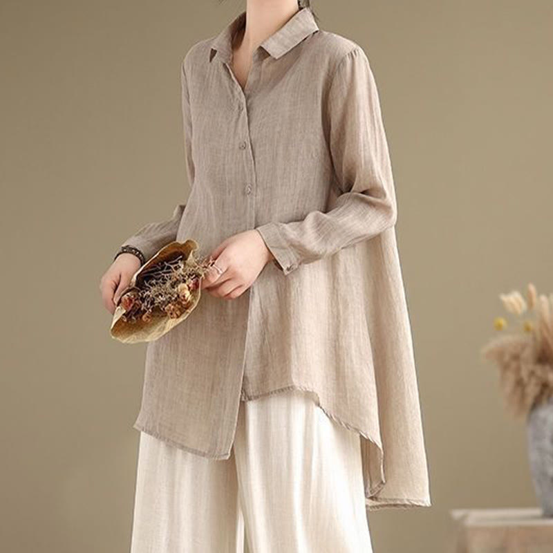 Buddha Stones Irregular Design Buttons Long Sleeve Women's Cotton Shirt - Wheat - US12,UK/AU16,EU44 (3XL) - image 21
