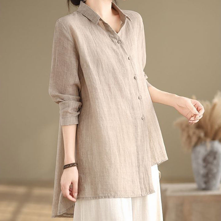 Buddha Stones Irregular Design Buttons Long Sleeve Women's Cotton Shirt - image 25