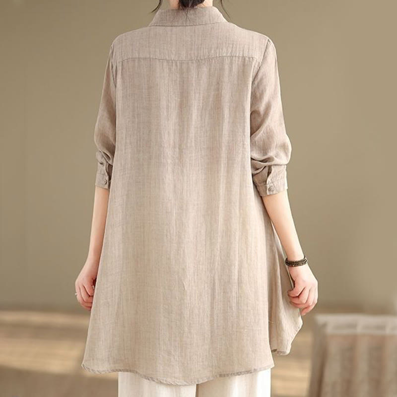 Buddha Stones Irregular Design Buttons Long Sleeve Women's Cotton Shirt - image 22
