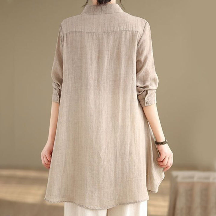 Buddha Stones Irregular Design Buttons Long Sleeve Women's Cotton Shirt - image 22