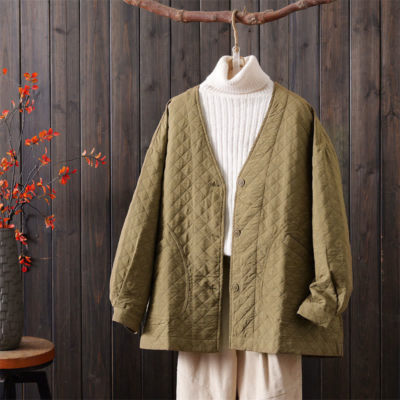 Buddha Stones Casual Solid Color Women's Long Sleeve Cotton Jacket With Pockets - PaleGoldenrod - US12,UK/AU16,EU44 (2XL) - image 0